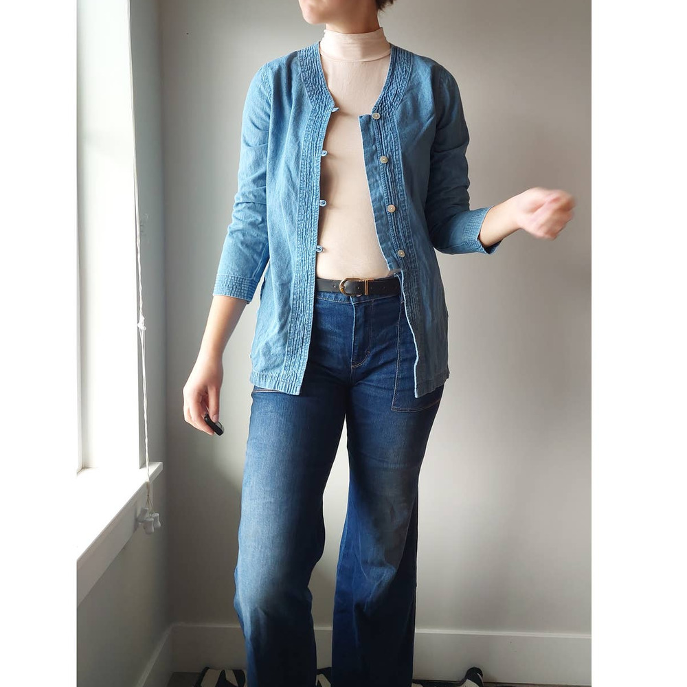 Vintage Cami Denim Decorative Stitching Button-Up Jacket / Tunic